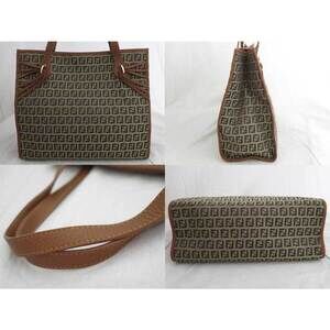 Fendi Canvas Brown Zucchino Leather Handbag